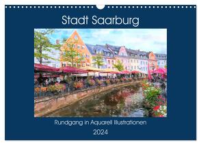Stadt Saarburg – Rundgang in Aquarell Illustrationen (Wandkalender 2024 DIN A3 quer), CALVENDO Monatskalender von Frost,  Anja