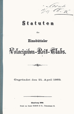 Statuten des Eimsbütteler Velocipèden-Reit-Clubs von Amenda,  Lars, Nissen,  Gert