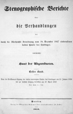 Stenographische Berichte über die Verhandlungen der Zweiten Kammer des preußischen Landtags 1849-1855 – Stenographische Berichte über die Verhandlungen des preußischen Hauses der Abgeordneten 1855-1918