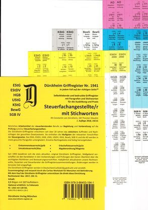 STEUERFACHANGESTELLTE Dürckheim-Griffregister Nr. 1941 (2018/192.EL) mit Stichworten von Dürckheim,  Constantin, Glaubitz,  Thorsten