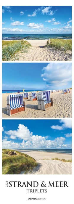 Strand & Meer Triplets 2024 – Streifenkalender XXL 25×69 cm – Bildkalender im Hochformat – Wandkalender – Wandplaner – Strandkalender – Deutsche Küsten