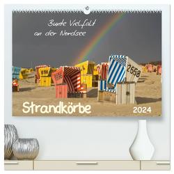 Strandkörbe – bunte Vielfalt an der Nordsee (hochwertiger Premium Wandkalender 2024 DIN A2 quer), Kunstdruck in Hochglanz von T. Frank,  Roland