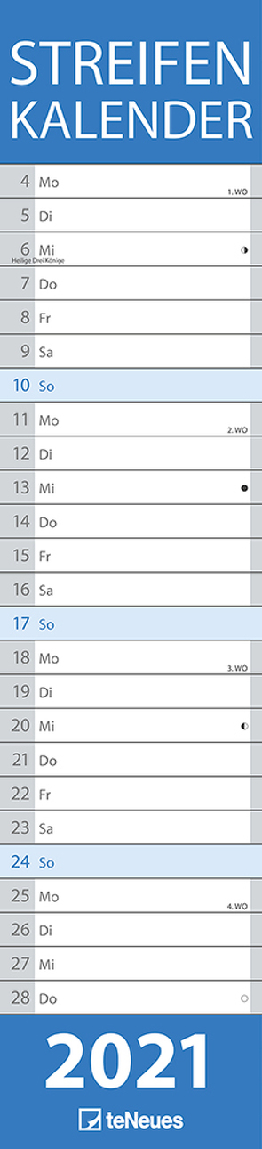 Streifenkalender BLAU 2021 – Streifenplaner – Wandplaner – Küchen-Kalender – 11,3×49,5