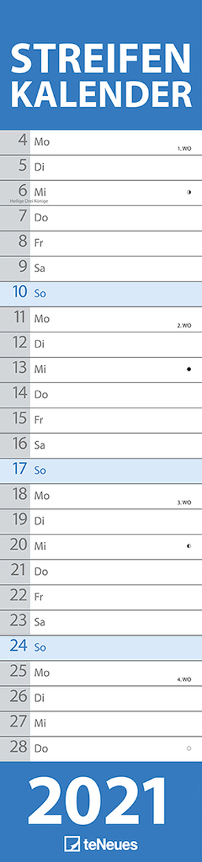 Streifenkalender groß BLAU 2021 – Streifenplaner – Wandplaner – Küchen-Kalender – 15×64