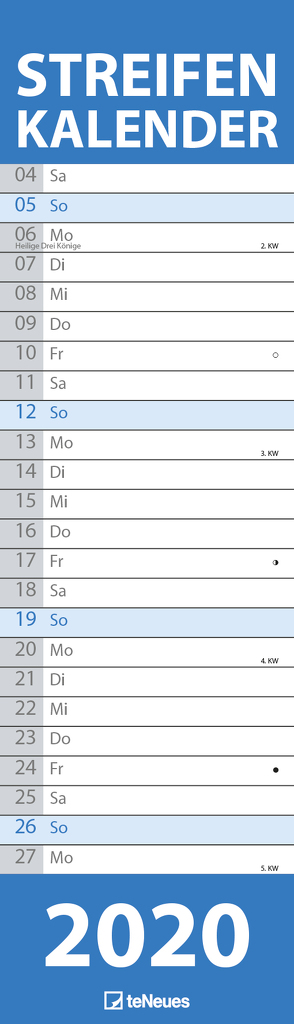 Streifenkalender schmal BLAU 2020