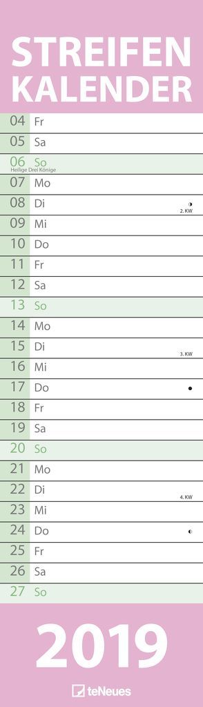 Streifenkalender pastell 2019