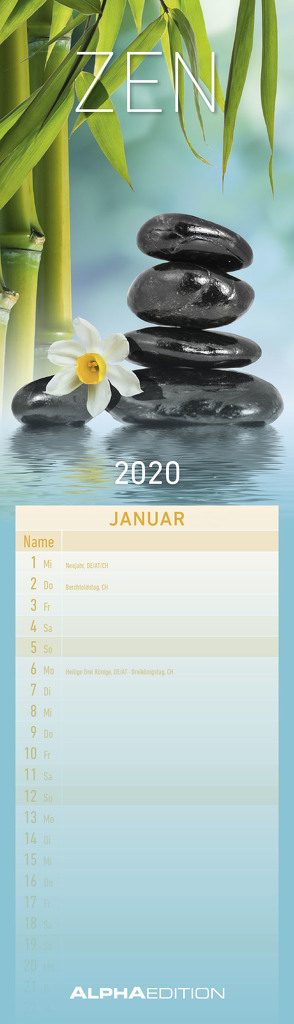 Streifenplaner mini Zen 2020 – Streifenkalender (9,5 x 33) – Wandplaner – Küchenkalender – Harmonie – Achtsamkeit von ALPHA EDITION