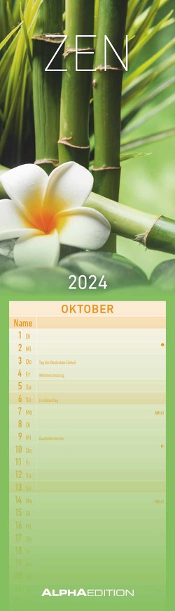 Streifenplaner Mini Zen 2024 – Streifen-Kalender 9,5×33 cm – Harmonie und Achtsamkeit – Wandplaner – Küchenkalender – Alpha Edition