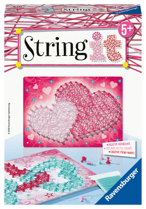 Ravensburger 18033 String it Mini Heart – Kreative Fadenbilder mit liebevollen Herzen, für Kinder ab 5 Jahren