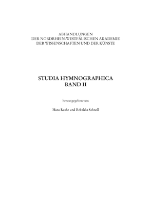 Studia Hymnographica II von Rothe,  Hans, Schnell,  Claudia