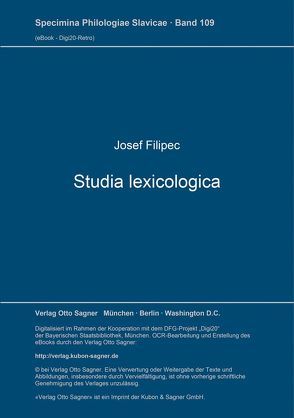 Studia lexicologica von Filipec,  Josef