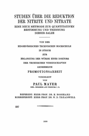 Studien über die Reduktion der Nitrite und Nitrate von Mayer,  Paul