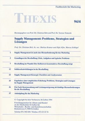 Supply Management: Probleme, Strategien, Lösungsansätze von Belz,  Christian, Krämer,  Markus, Schögel,  Marcus, Tomczak,  Torsten