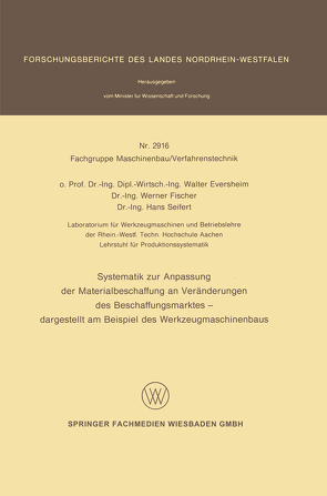 Systematik zur Anpassung der Materialbeschaffung an Veränderungen des Beschaffungsmarktes von Eversheim,  Walter