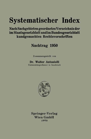 Systematischer Index von Antoniolli,  Walter