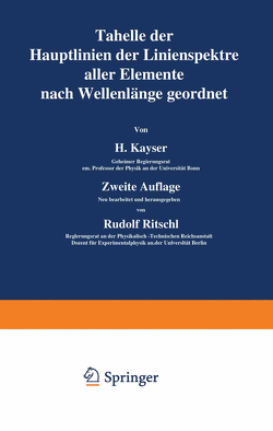 Tabelle der Hauptlinien der Linienspektre aller Elemente nach Wellenlänge geordnet von Kayser,  H, Ritschl,  Rudolf