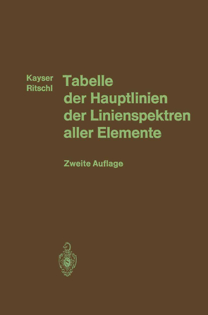 Tabelle der Hauptlinien der Linienspektren aller Elemente nach Wellenlänge geordnet von Kayser,  Heinrich, Ritschl,  Rudolf