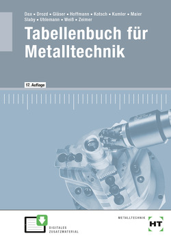 Tabellenbuch für Metalltechnik von Dax,  Wilhelm, Drozd,  Nikolaus, Gläser,  Wolf-Dieter, Hoffmann,  Frank, Kotsch,  Günter, Kumler,  Bernd, Maier,  Manuel, Slaby,  Johann, Uhlemann,  Andreas, Weiß,  Albert, Zeimer,  Klaus