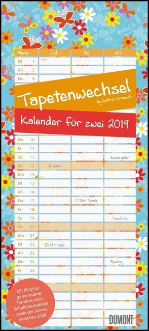 Tapetenwechsel 2019 – Kalender für zwei – Notizkalender – Partner-Planer – Format 22 x 49 cm von DUMONT Kalenderverlag, Strassek,  Kathrin