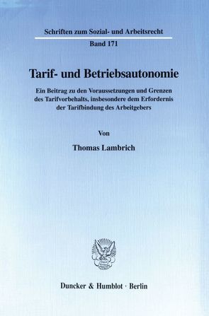Tarif- und Betriebsautonomie. von Lambrich,  Thomas