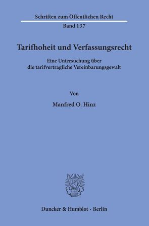 Tarifhoheit und Verfassungsrecht. von Hinz,  Manfred O.