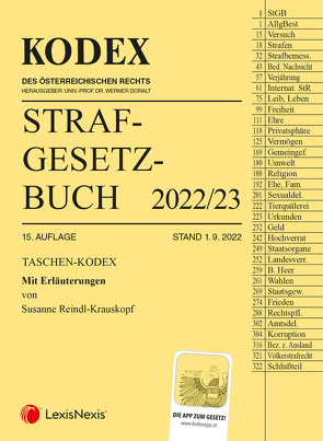Taschen-Kodex Strafgesetzbuch 2022 – inkl. App von Doralt,  Werner, Reindl-Krauskopf,  Susanne