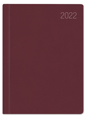 Taschenkalender bordeaux 2022 – Bürokalender 10,2×14,2 – 1 Tag auf 1 Seite – flexibler Kunstoffeinband – Stundeneinteilung 7 – 19 Uhr – 610-1011