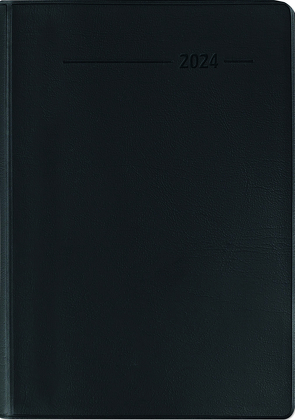 Taschenkalender Buch PVC schwarz 2024 – Büro-Kalender 8×11,5 cm – 1 Woche 2 Seiten – 144 Seiten – Notiz-Heft – Alpha Edition