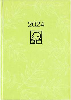 Taschenkalender grün 2024 – Bürokalender 10,2×14,2 – 1 Tag auf 1 Seite – robuster Kartoneinband – Stundeneinteilung 7-19 Uhr – Blauer Engel – 610-0713