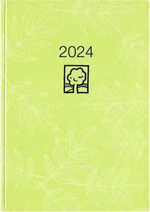 Taschenkalender grün 2024 – Bürokalender 10,2×14,2 – 1 Tag auf 1 Seite – robuster Kartoneinband – Stundeneinteilung 7-19 Uhr – Blauer Engel – 610-0713