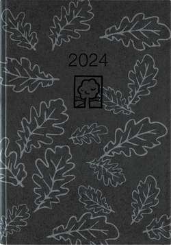 Taschenkalender schwarz 2024 – Bürokalender 10,2×14,2 – 1 Tag auf 1 Seite – robuster Kartoneinband – Stundeneinteilung 7-19 Uhr – Blauer Engel – 610-0721