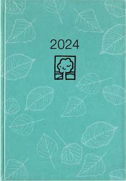 Taschenkalender türkis 2024 – Bürokalender 10,2×14,2 – 1 Tag auf 1 Seite – robuster Kartoneinband – Stundeneinteilung 7-19 Uhr – Blauer Engel – 610-0721