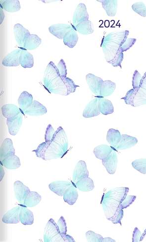 Taschenplaner Style Schmetterling 2024 – Taschen-Kalender 9,5×16 cm – seperates Adressheft – 1 Seite 1 Woche – 64 Seiten – Notiz-Heft – Alpha Edition