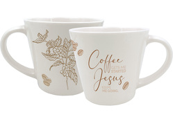 Tasse „Coffee gets me started Jesus keeps me going“