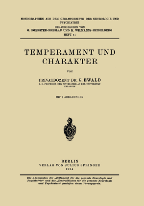 Temperament und Charakter von Ewald,  G., Foerster,  O., Wilmanns,  K.
