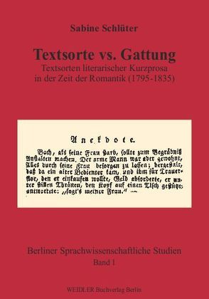 Textsorte vs. Gattung von Schlüter,  Sabine, Simmler,  Franz