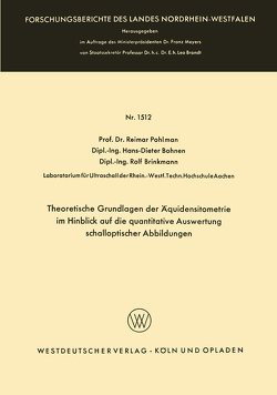 Theoretische Grundlagen der Äquidensitometrie im Hinblick auf die quantitative Auswertung schalloptischer Abbildungen von Pohlman,  Reimar