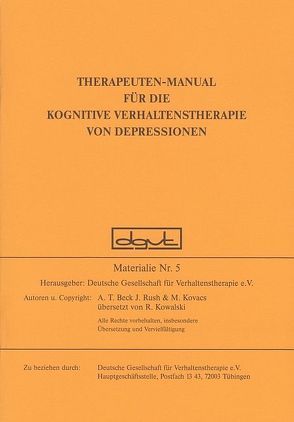 Therapeuten-Manual für die kognitive Verhaltenstherapie von Depressionen von Beck,  Aron T, Kovarcs,  Maria, Kowalski,  Reinhard, Rush,  John