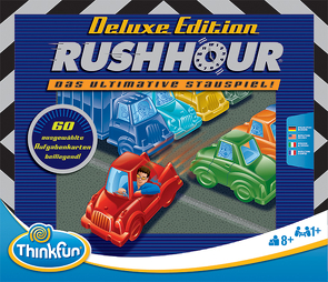 ThinkFun 76440 – Rush Hour – Das bekannte Stau-Spiel in der Deluxe Edition mit Fahrzeugen in Metalloptik, Logikspiel für Erwachsene und Kinder ab 8 Jahren