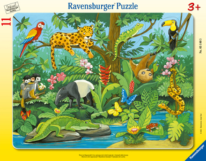 Ravensburger Kinderpuzzle – 05140 Tiere im Regenwald – Rahmenpuzzle für Kinder ab 3 Jahren, mit 11 Teilen von Flad,  Antje