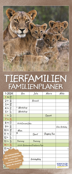 Tierfamilien Familienplaner 2024 von Korsch Verlag