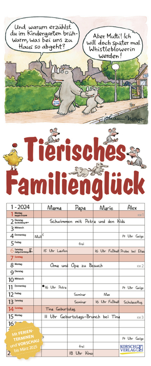 Tierisches Familienglück 2024 von Korsch Verlag, Mayr,  Johann