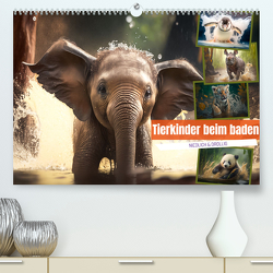 Tierkinder beim baden (Premium, hochwertiger DIN A2 Wandkalender 2024, Kunstdruck in Hochglanz) von Meutzner,  Dirk