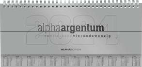 Tisch-Querkalender alpha argentum 2024 – Büro-Planer 29,7×13,5 cm – Tisch-Kalender – 1 Woche 2 Seiten – silber – Ringbindung – Alpha Edition