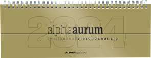 Tisch-Querkalender alpha aurum 2024 – Büro-Planer 29,7×10,5 cm – Tisch-Kalender – 1 Woche 2 Seiten – gold – Ringbindung – Alpha Edition
