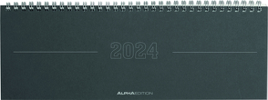 Tisch-Querkalender Papyrus Grau 2024 – Büro-Planer 29,7×10,5 cm – Tisch-Kalender – 1 Woche 2 Seiten – Ringbindung – Alpha Edition