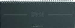 Tisch-Querkalender Papyrus Grau 2024 – Büro-Planer 29,7×10,5 cm – Tisch-Kalender – 1 Woche 2 Seiten – Ringbindung – Alpha Edition