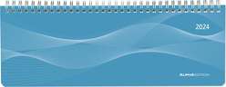 Tisch-Querkalender PP-Cover blau 2024 – Büro-Planer 29,7×10,5 cm – Tisch-Kalender – 1 Woche 2 Seiten – Ringbindung – Alpha Edition