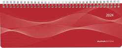 Tisch-Querkalender PP-Cover rot 2024 – Büro-Planer 29,7×10,5 cm – Tisch-Kalender – 1 Woche 2 Seiten – Ringbindung – Alpha Edition
