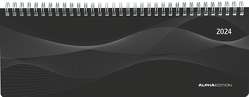 Tisch-Querkalender PP-Cover schwarz 2024 – Büro-Planer 29,7×10,5 cm – Tisch-Kalender – 1 Woche 2 Seiten – Ringbindung – Alpha Edition
